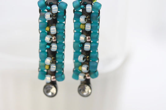Unique Beaded bar earrings - yellow/goldtone theme