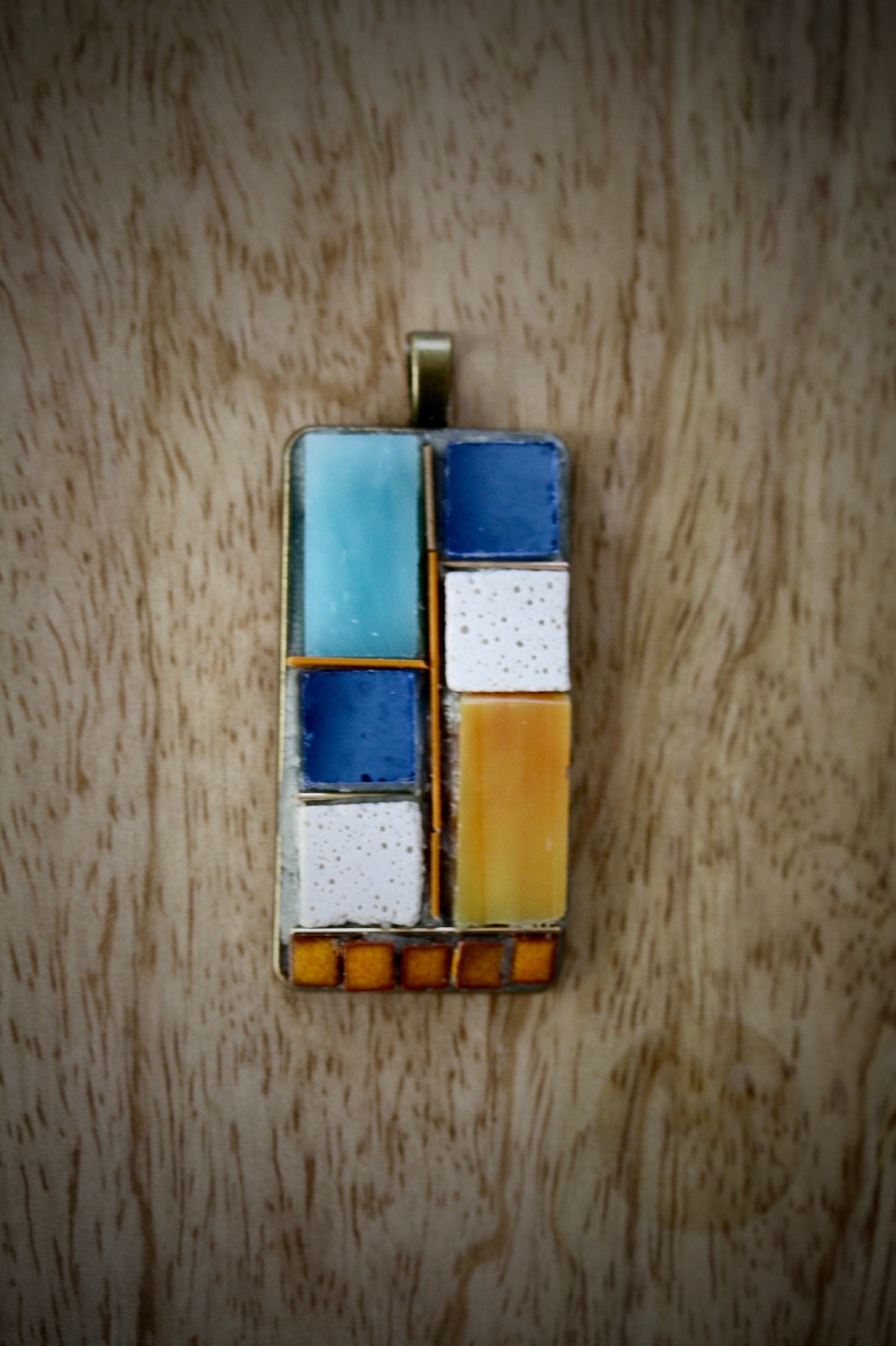 Handmade mixed material mosaic necklace - cement, glass, ceramic