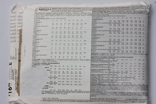 UNCUT Sewing Pattern - McCall’s Sewing Pattern P234 MP234 - Classic Lined Jacket Skirt Pants Suit - Sizes 16-22