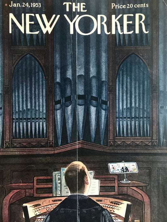 January 24, 1953 - The NEW YORKER Magazine original cover by Constantin Alajálov - church organ player - Please read description