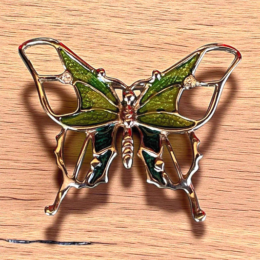 Stunning vintage Silvertone Butterfly Brooch with Shades of Green Enamel – Unsigned