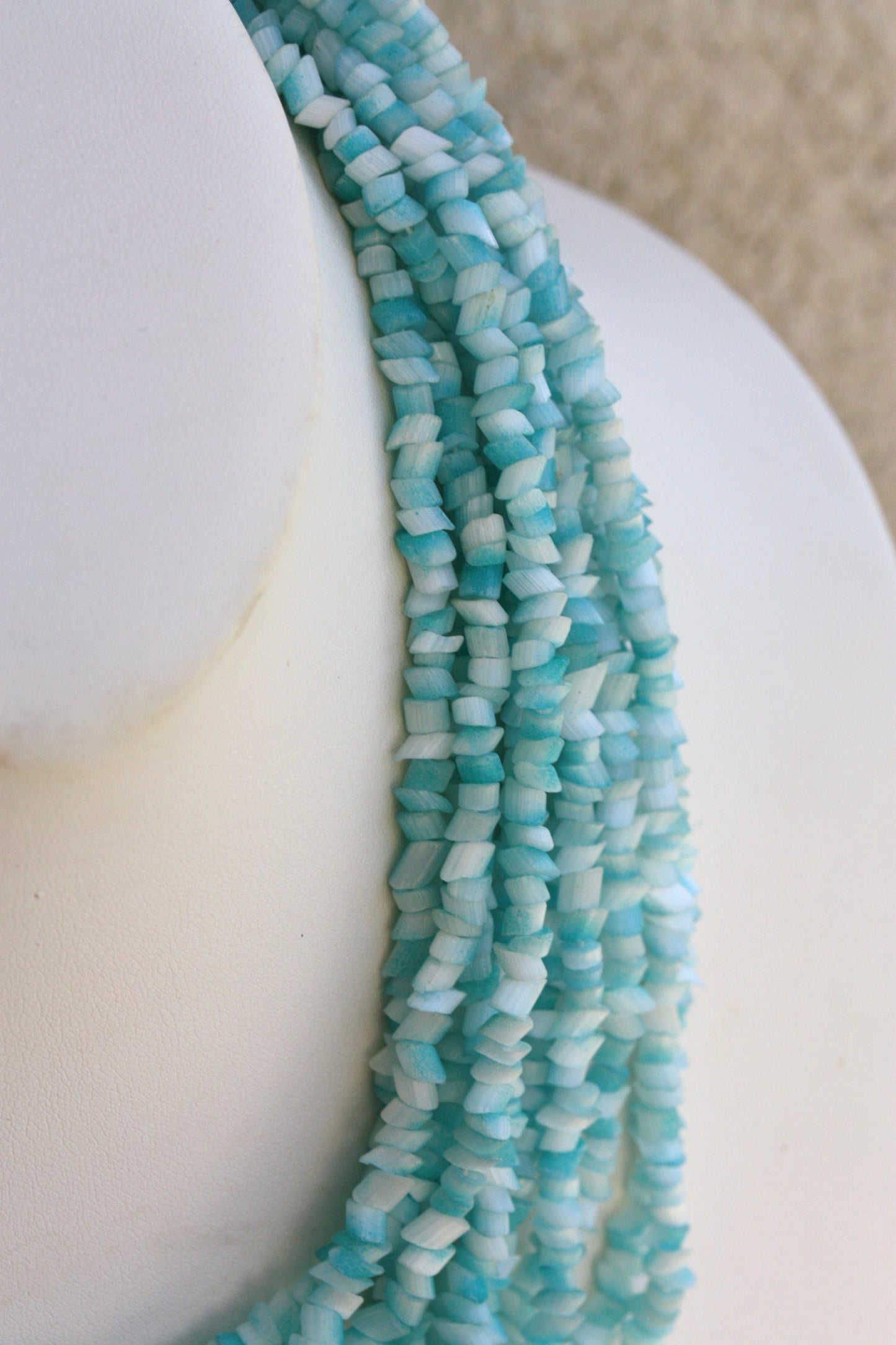 Stunning all glass - horizontally cut turquoise glass lush vintage multi strand necklace