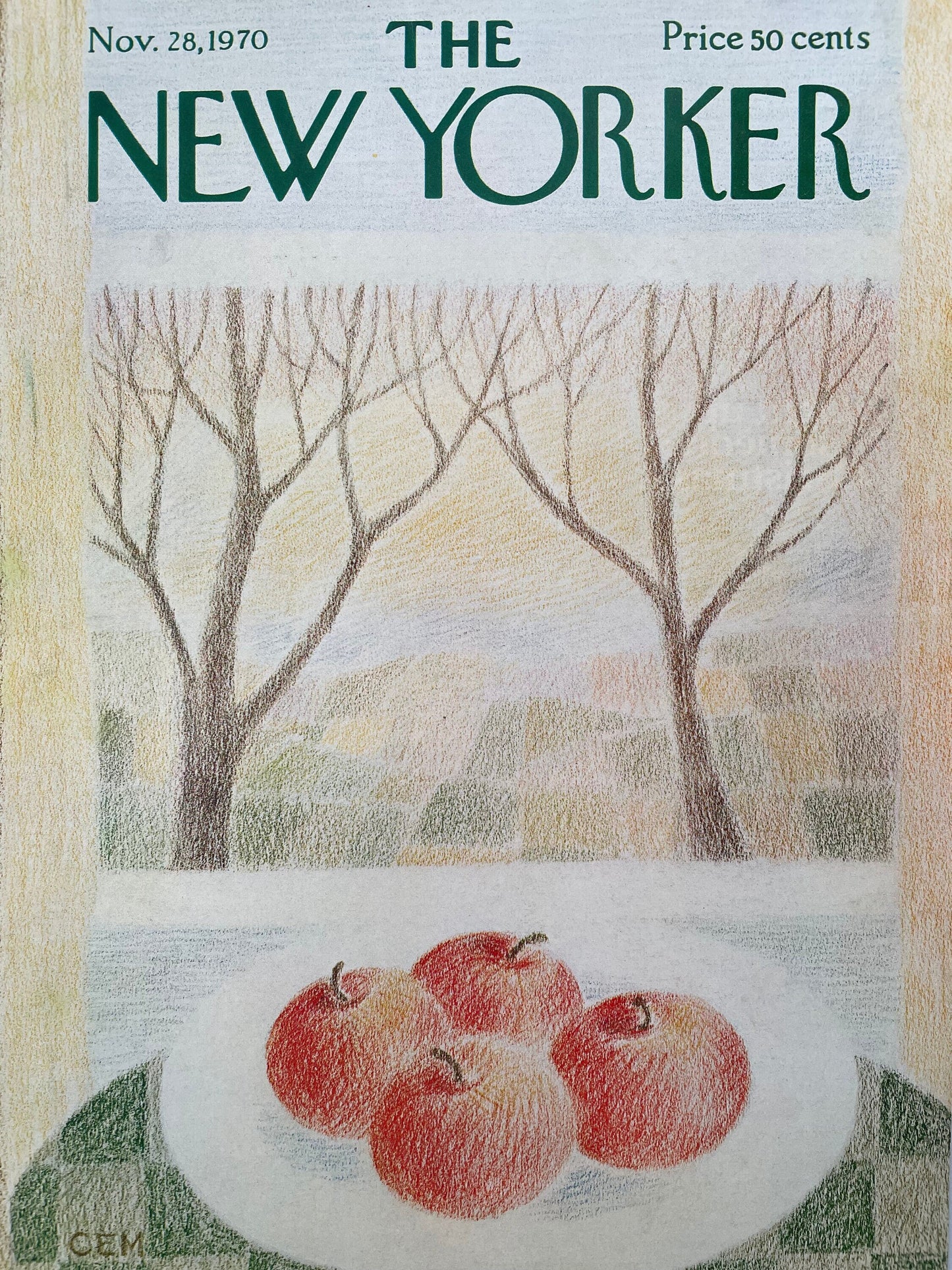 November 28, 1970 - The NEW YORKER Magazine original cover - apples, fall, farm
