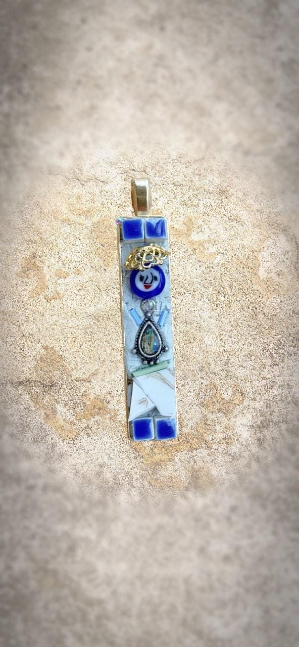 Mosaic Necklace: Handmade Abalone and Italian Glass (2 Inch Pendant)