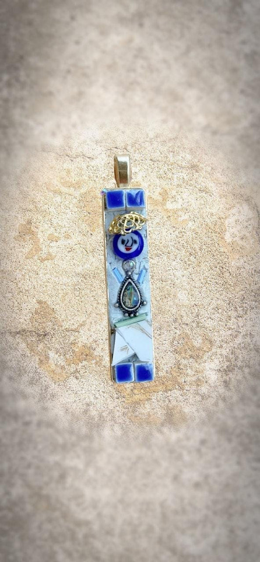 Mosaic Necklace: Handmade Abalone and Italian Glass (2 Inch Pendant)