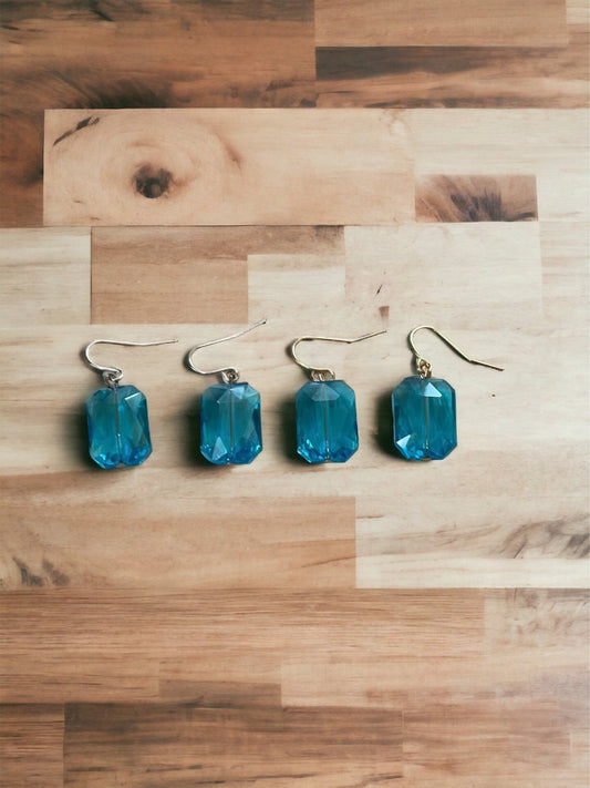 Simple blue faceted crystal drop earrings