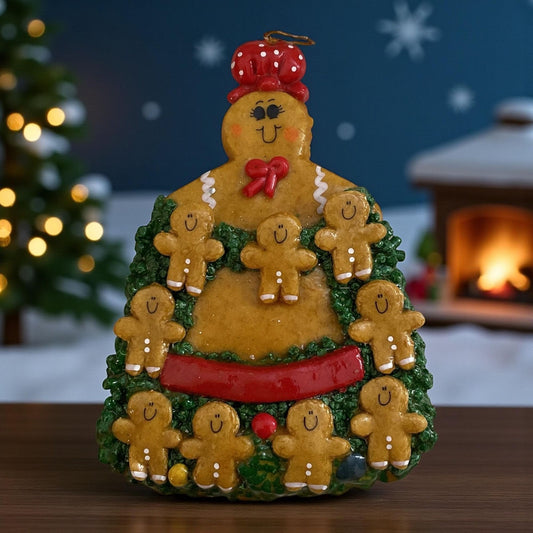 Vintage Gingerbread Family Christmas Ornament – Large Mom Gingerbread with 9 Kids – Handmade, hand Painted Vintage Holiday Decoration