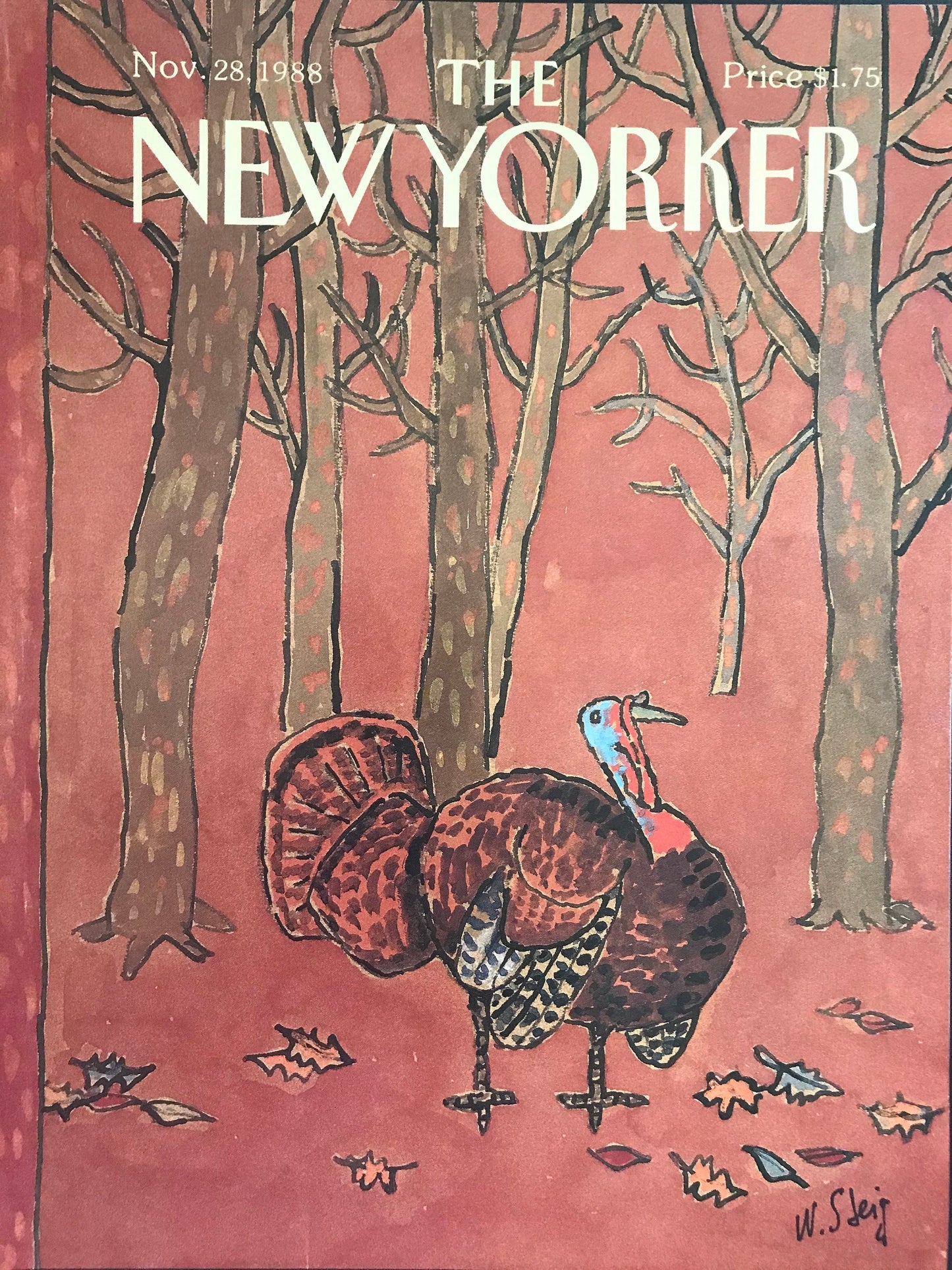 Vintage NEW YORKER Magazine original cover - November 28, 1988 - turkey