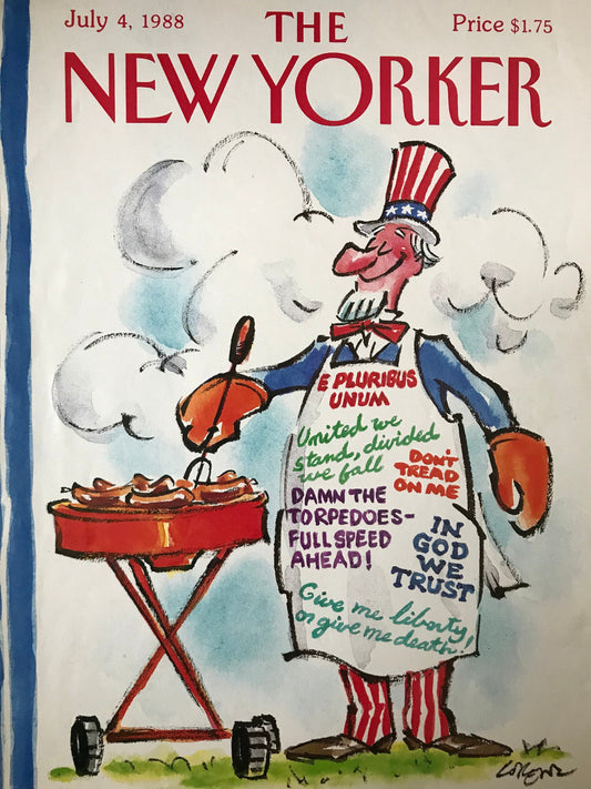 NEW YORKER Magazine cover - July 4, 1988 - Independence day, barbeque, Uncle Sam