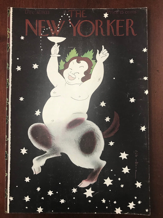 Very Rare - December 30, 1933 by Rea Irvin - The NEW YORKER Magazine original cover - New Years Eve, New Year's Eve Celebration