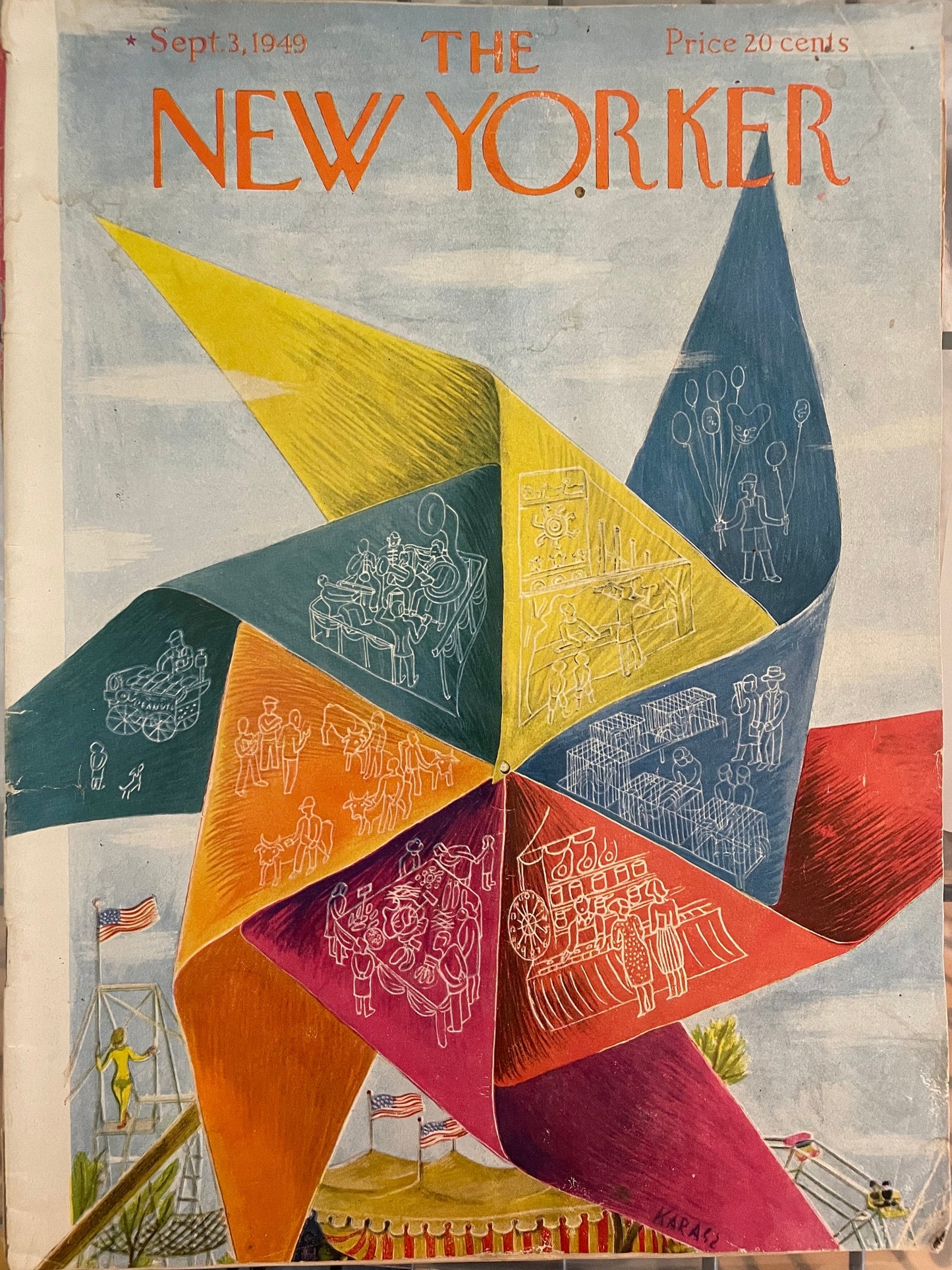 Rare NEW YORKER Magazine cover - September 3, 1949 - pinwheel