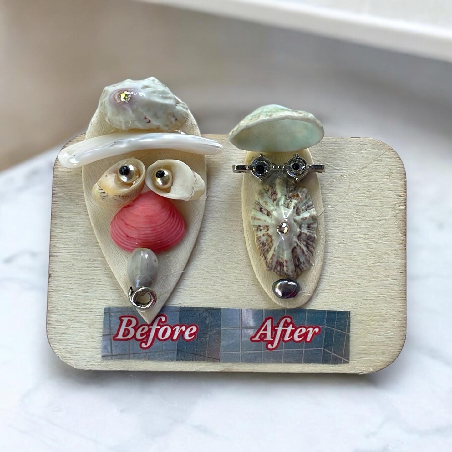 BEFORE & AFTER - My funny face mixed medium art on wood - can be ordered as a magnet or pin - great as a gift