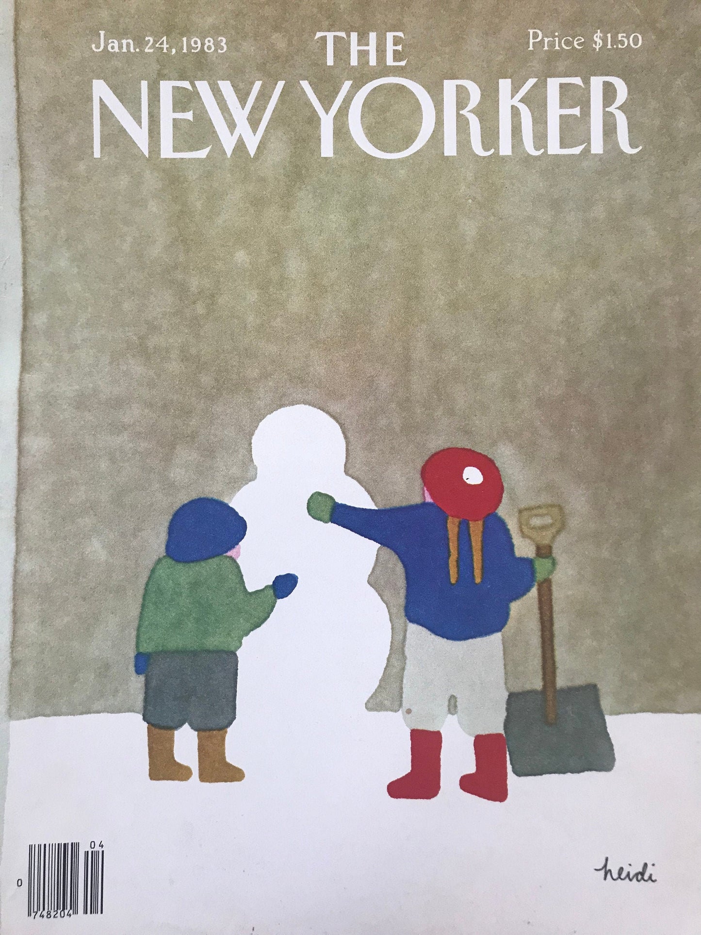 The NEW YORKER cover only - January 24, 1983- winter, building a snowman