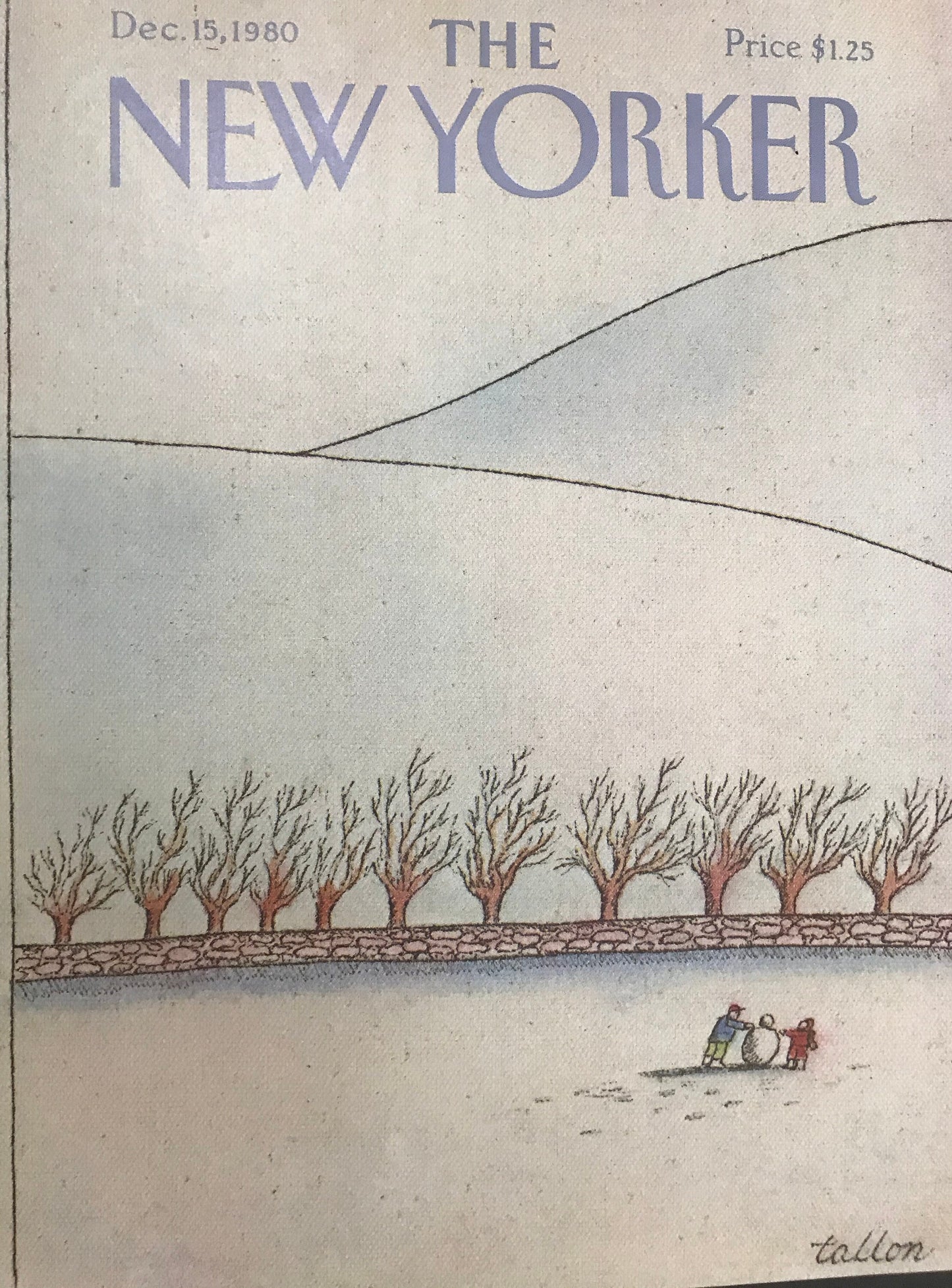 December 15, 1980 - The NEW YORKER Magazine original cover - building a snowman - winter, snow