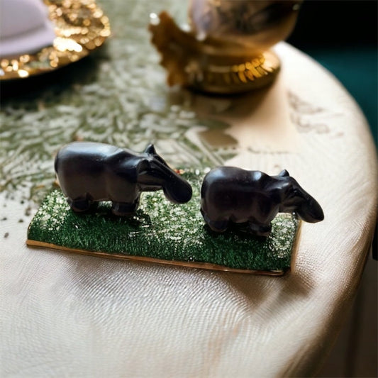 Amazing family of 5 solid high quality wood hippos - each hand carved in African with incredible artistry