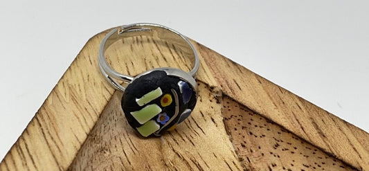 Handmade micro mosaic adjustable ring - Italian inspired - hand cut tile with millefiori flowers