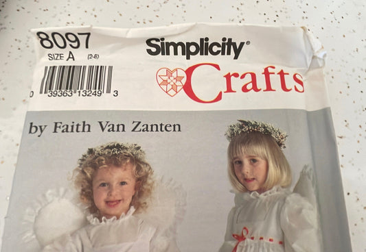 UNCUT Sewing Pattern - Simplicity 8097 Child's Dress Pinafore & Wings Costume Craft Sizes 2-6 - Christmas, Angels, Cherubs, dress, costume