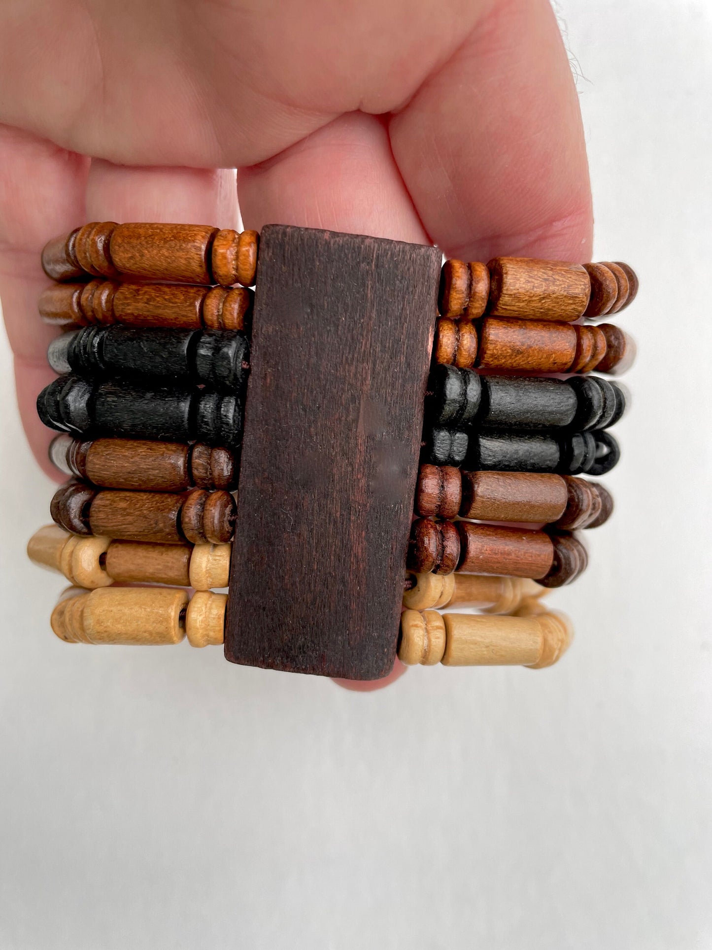 Very unique MCM style all wood wide vintage bracelet