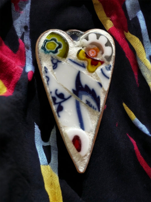 My handmade mosaic heart necklace - made from hand cut pieces of a broken vintage dish