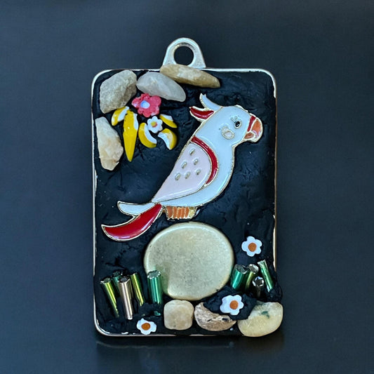 Italian Mosaic Necklace, Enamel Parrot, Millefiori Glass (Handmade Pendant)