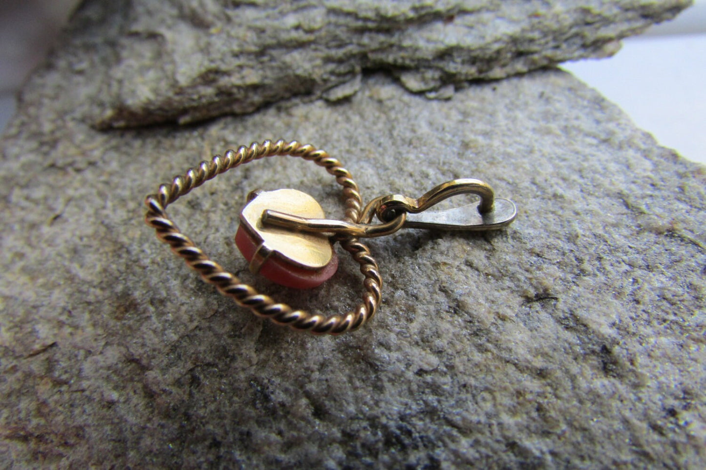 Small vintage heart shaped necklace pendant with orange stone