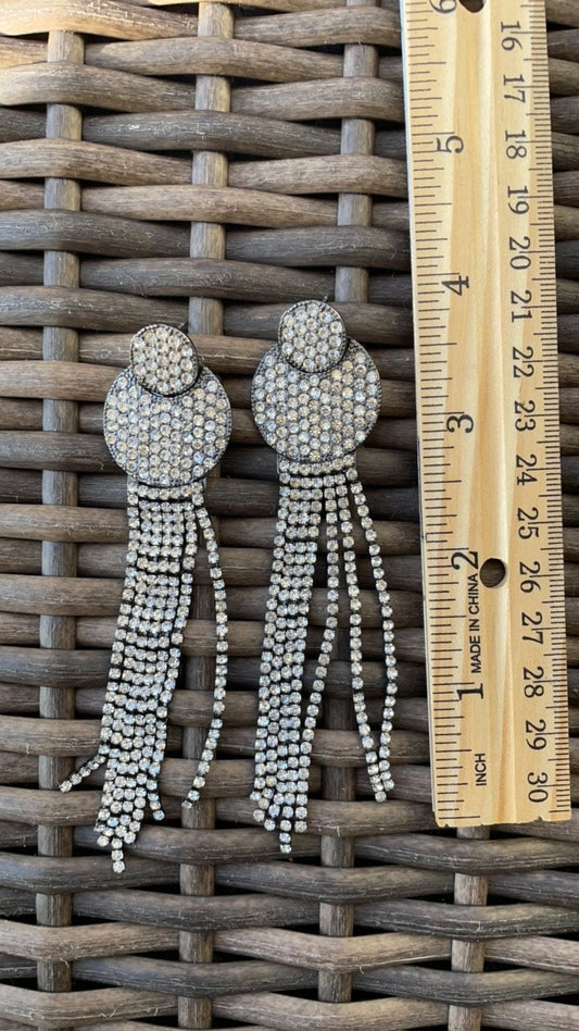 Stunning long all rhinestone vintage dangle earrings