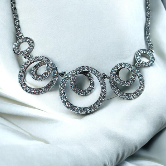 Spiral Rhinestone Necklace – Dainty Crystal Swirl Pendant – Elegant Statement Jewelry – Sparkling Gift for Her