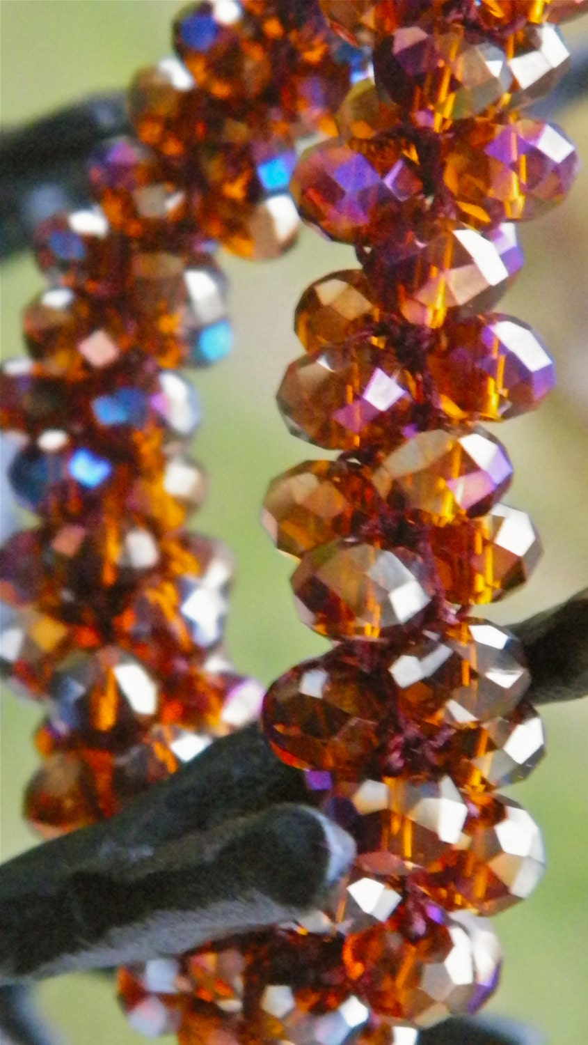 Copper Aurora Borealis necklace - copper toned aurora borealis (AB) crystal stunning handmade bead crochet necklace