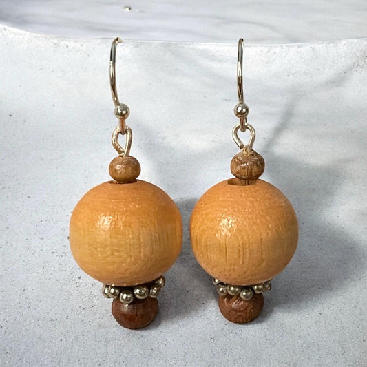 Handmade dangle earrings made with vintage wooden beads
