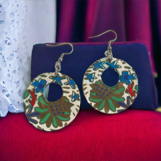 Unique handmade earrings - Asian paper sealed on wood