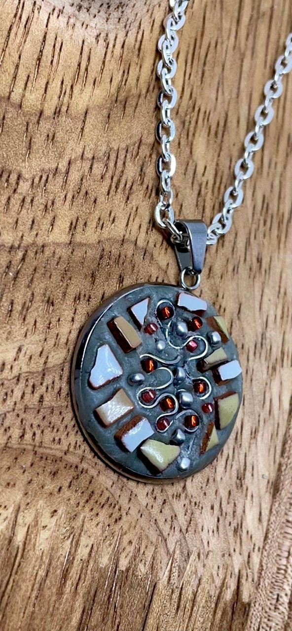 My handmade micro mosaic necklace mixed materials