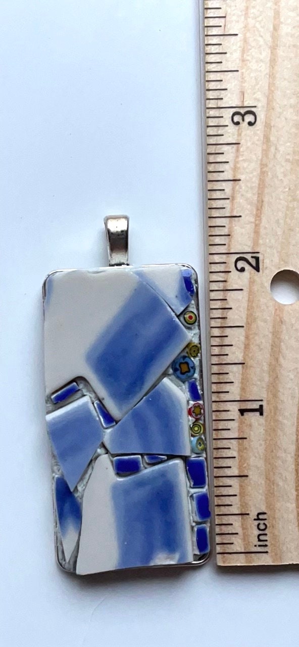 My handmade rectangular mosaic necklace - tile mosaic made with tiny millefiori glass