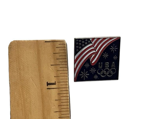 USA Olympic Enamel Pin – Aminco – American Flag & Olympic Rings – 1”