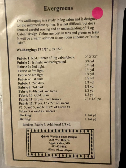 RARE UNCUT Vintage Wooded Pines Designs “Evergreen” Wall Hanging Pattern – Rustic Pine Tree Quilt or Craft Design #606WPD