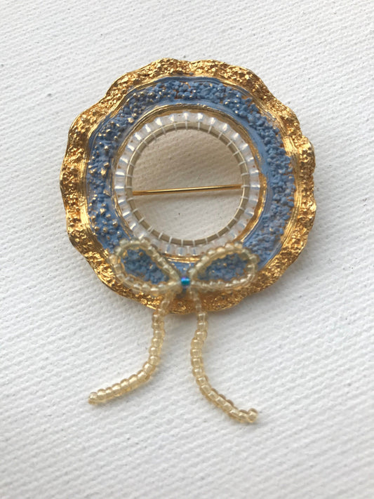 Revised, Modernized, Upcycled - hand made / hand painted one-of-a-kind mixed media beaded vintage wreath pin brooch