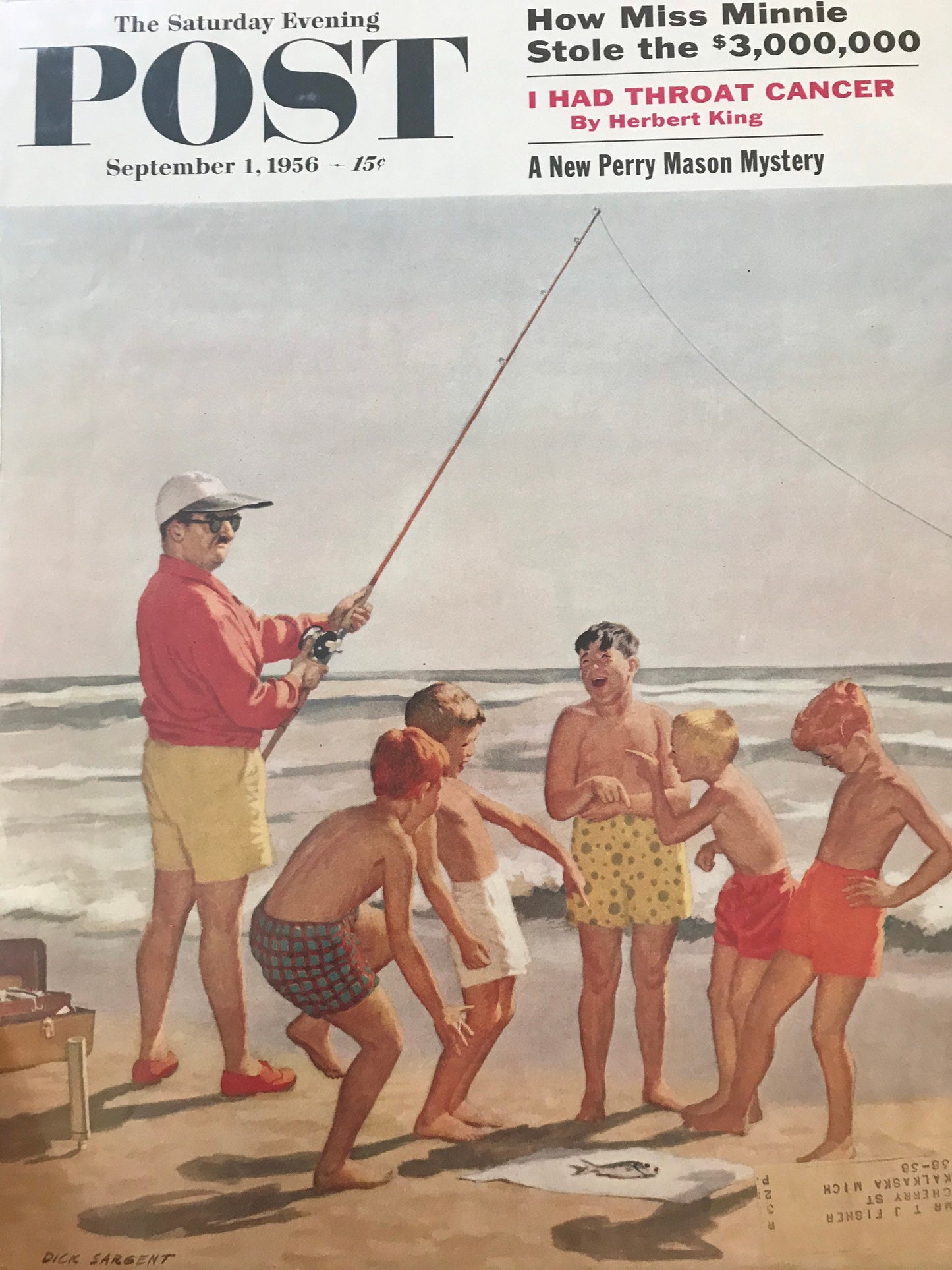 RARE - Saturday Evening Post - Original Cover - September 1, 1956 - fishing