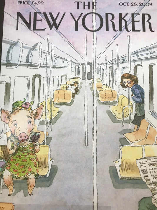 The NEW YORKER magazine cover only - October 26, 2009 - pig on a train - Please read description