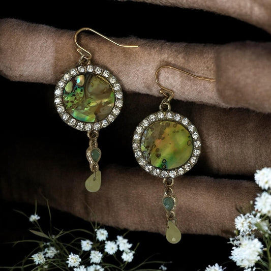 Abalone and rhinestone dangle earrings