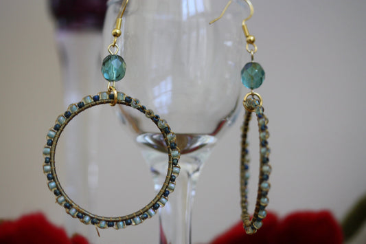 Beaded hoop earrings - shades of blue