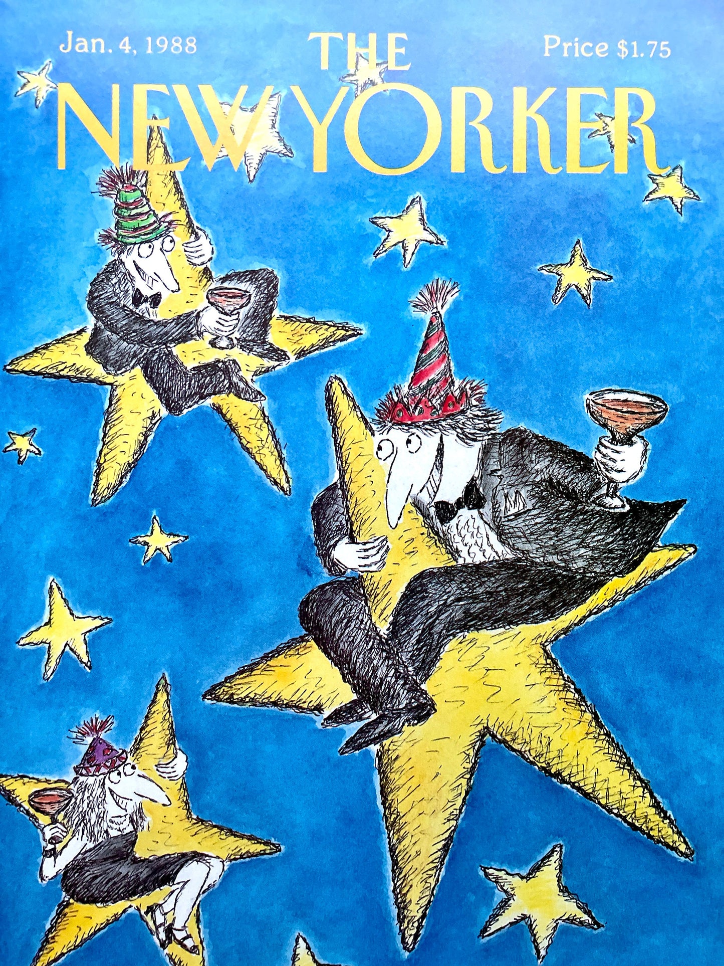 January 4, 1988 - The NEW YORKER Magazine original cover - Edward Koren - New Year's Eve