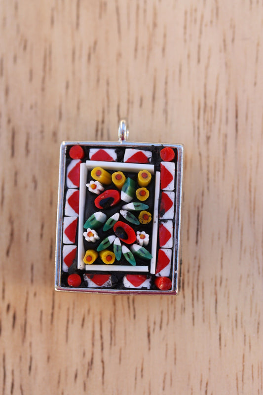 Handmade micro mosaic necklace - flower garden