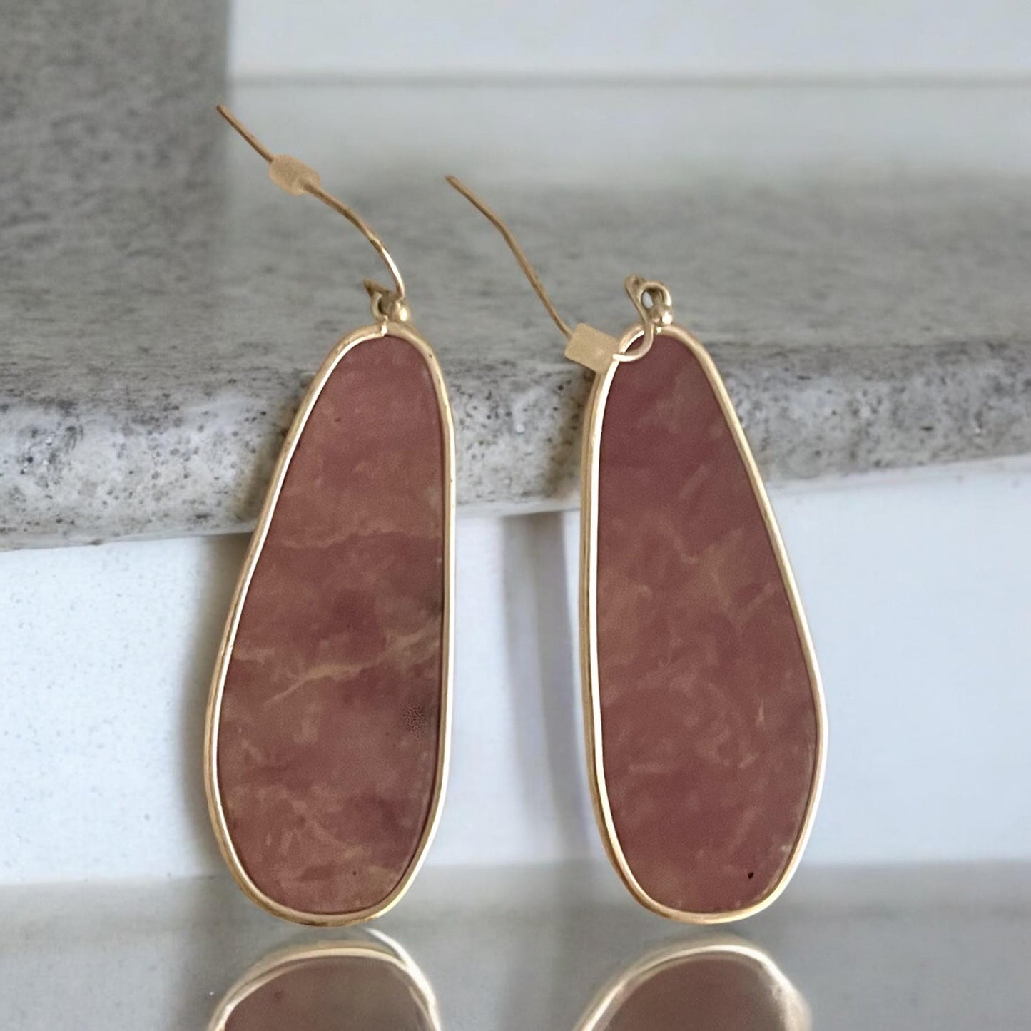 Unique faux stained glass pink dangle earrings