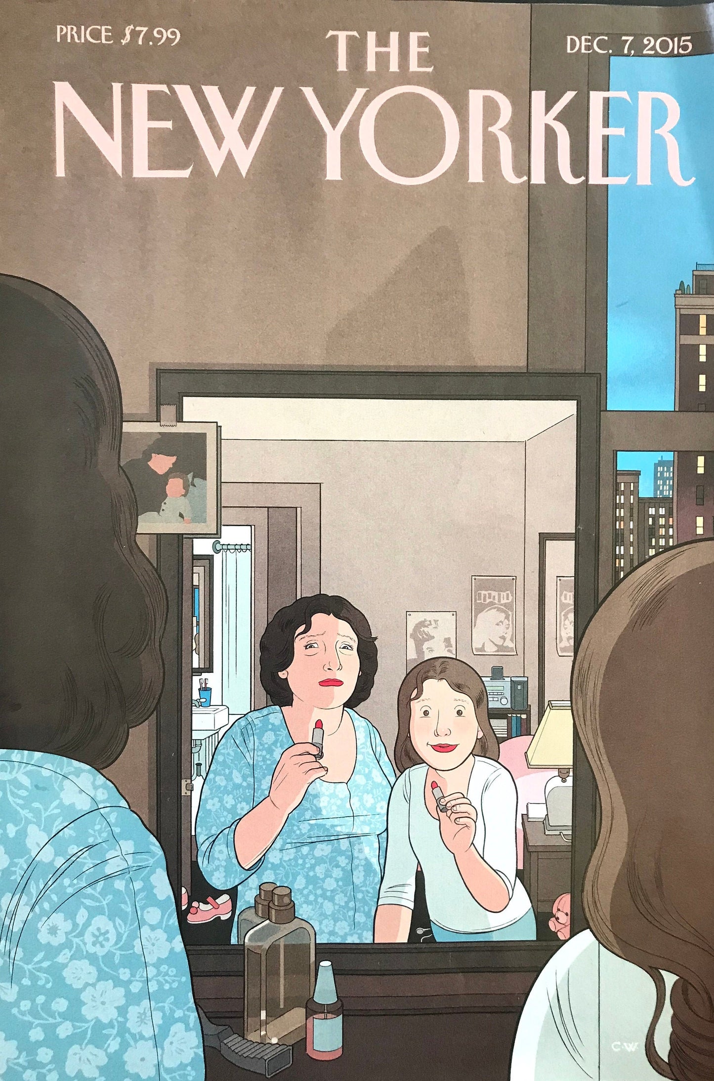 December 7, 2015 - Your choice: cover only OR complete issue of The New Yorker Magazine - mother and daughter putting on makeup