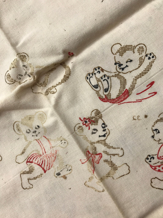 Absolutely charming vintage bear fabric - bears playing/laughing - can be finished as a pillowcase or other project