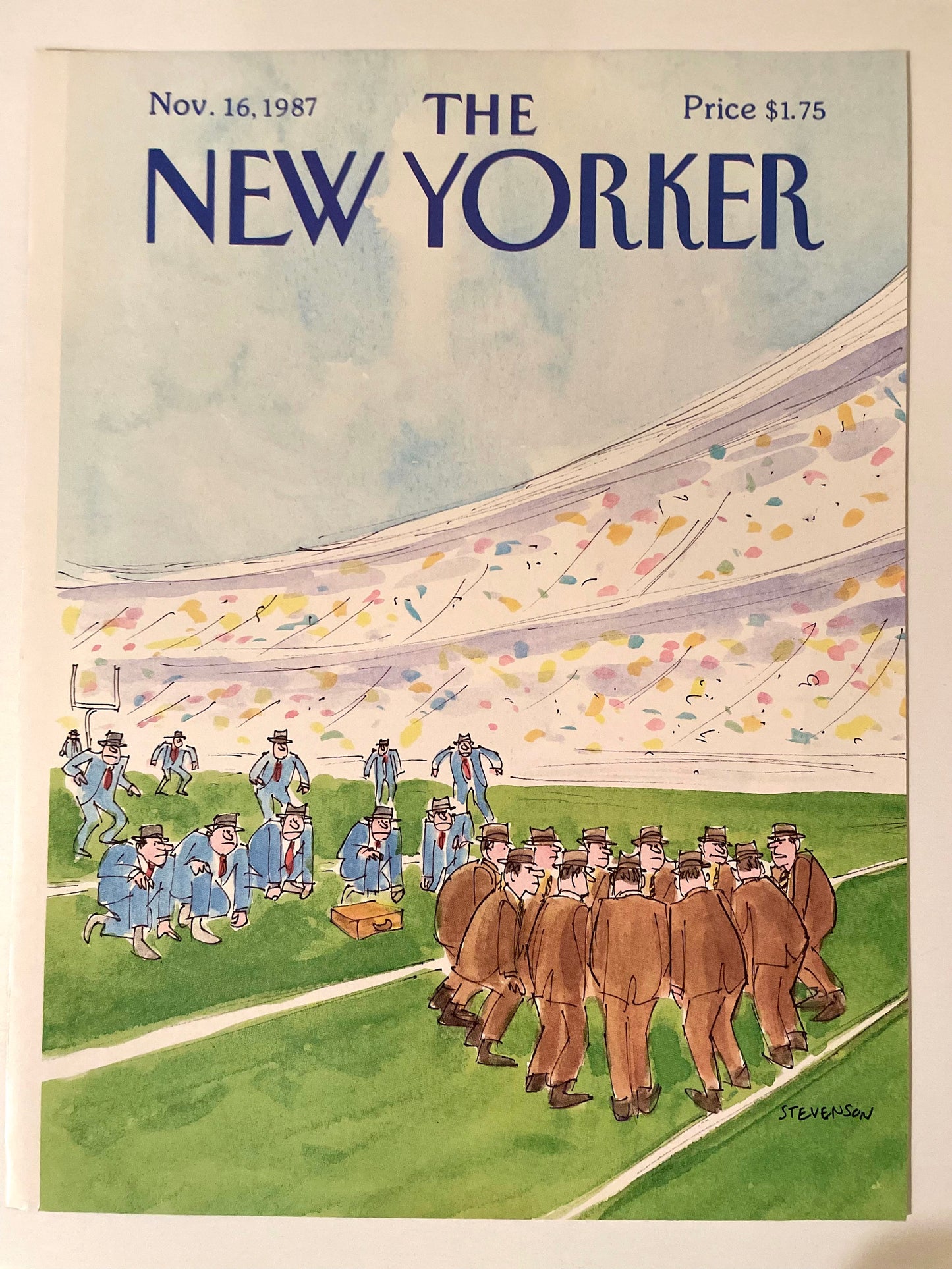November 16, 1987 - The NEW YORKER Magazine original cover - Business men playing football by James Stevenson