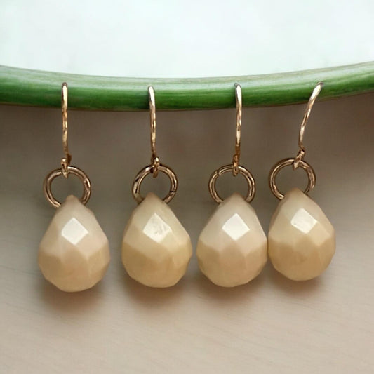 Cream drop earrings - stunning, simple, for daytime or night - made of vintage faceted cream drops - 1"