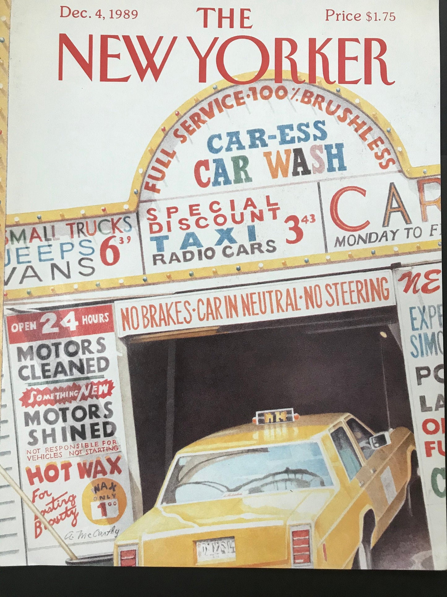 The NEW YORKER cover only - December 4, 1989 - taxi going through a car wash