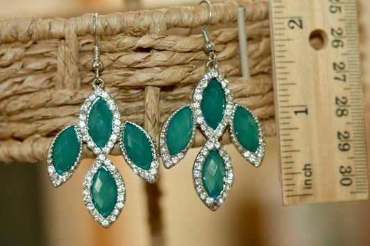 Turquoise and rhinestone vintage dangle earrings