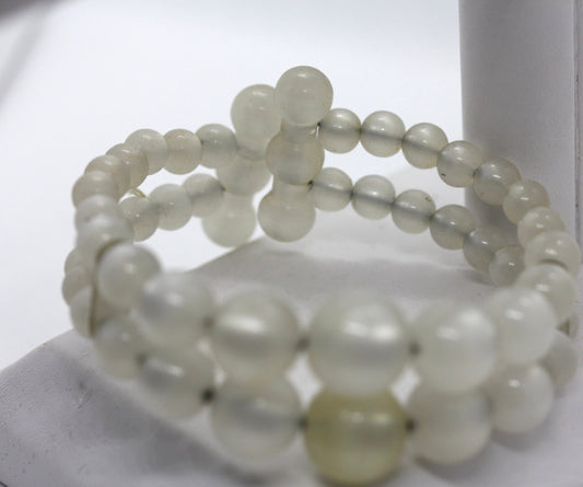 Vintage 1950s White Moonglow Lucite Memory Wire Cuff Bracelet | Mid Century Modern MCM Small to Medium Bangle