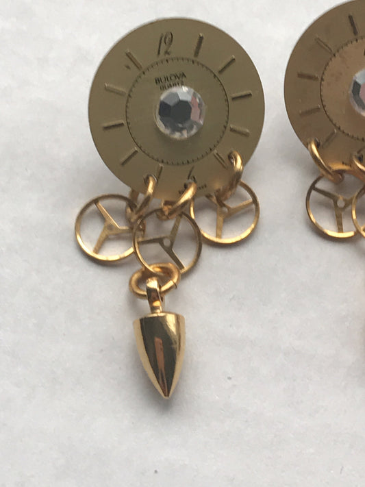 Unique vintage earrings made of vintage Bulova watch parts - for pierced ears